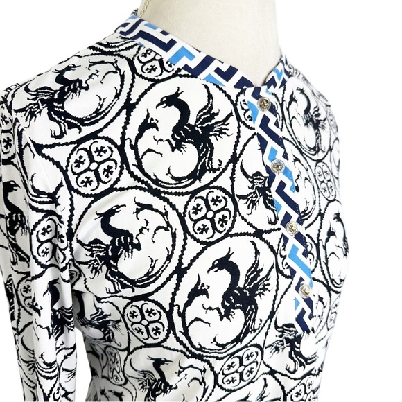 J McLaughlin Tunic Top Catalina Cloth Black White Phoenix Print 3/4 Sleeve Sz M - Picture 11 of 11